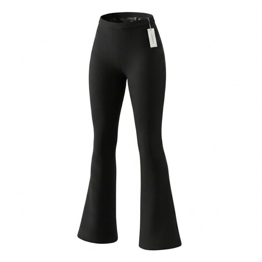 Anthropologie Knit Flare Pants Women XL Black Ribbed Wool Blend High Rise Comfy